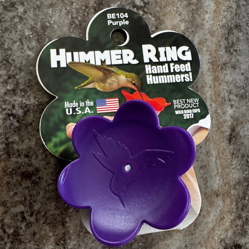 New With Damage Packaging- Purple Hummingbird Hand Feed Ring- Hummer Ring- USA